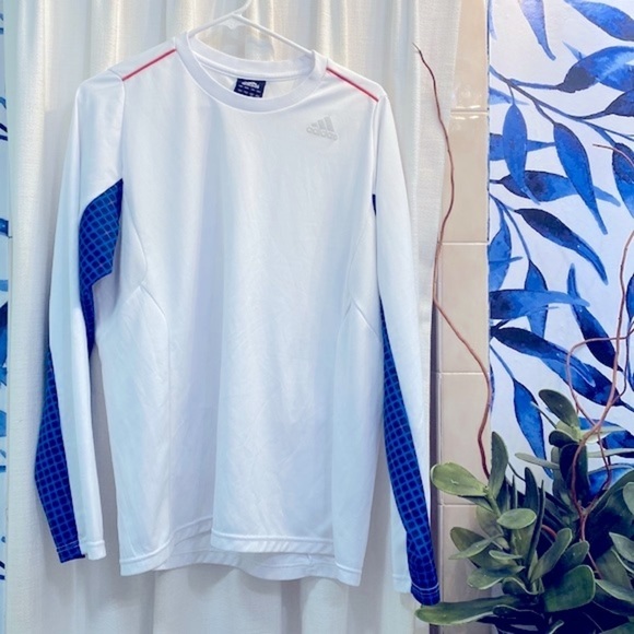 adidas Tops - Women’s White, Blue and Black Adidas Response Polyester Athletic Top Size Large